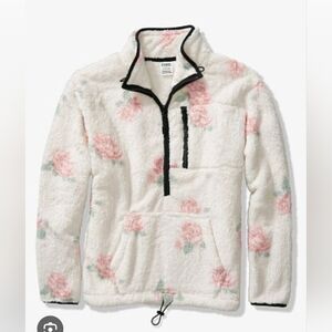 Victoria's Secret PINK Rose Print Floral Teddy Bear Fleece Sherpa Pullover Med